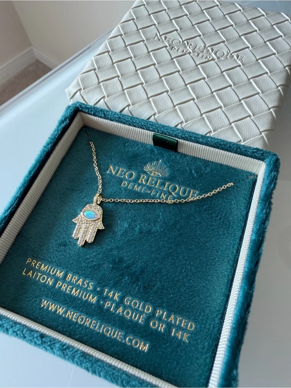 Gold opal Hamsa Hand charm Necklace